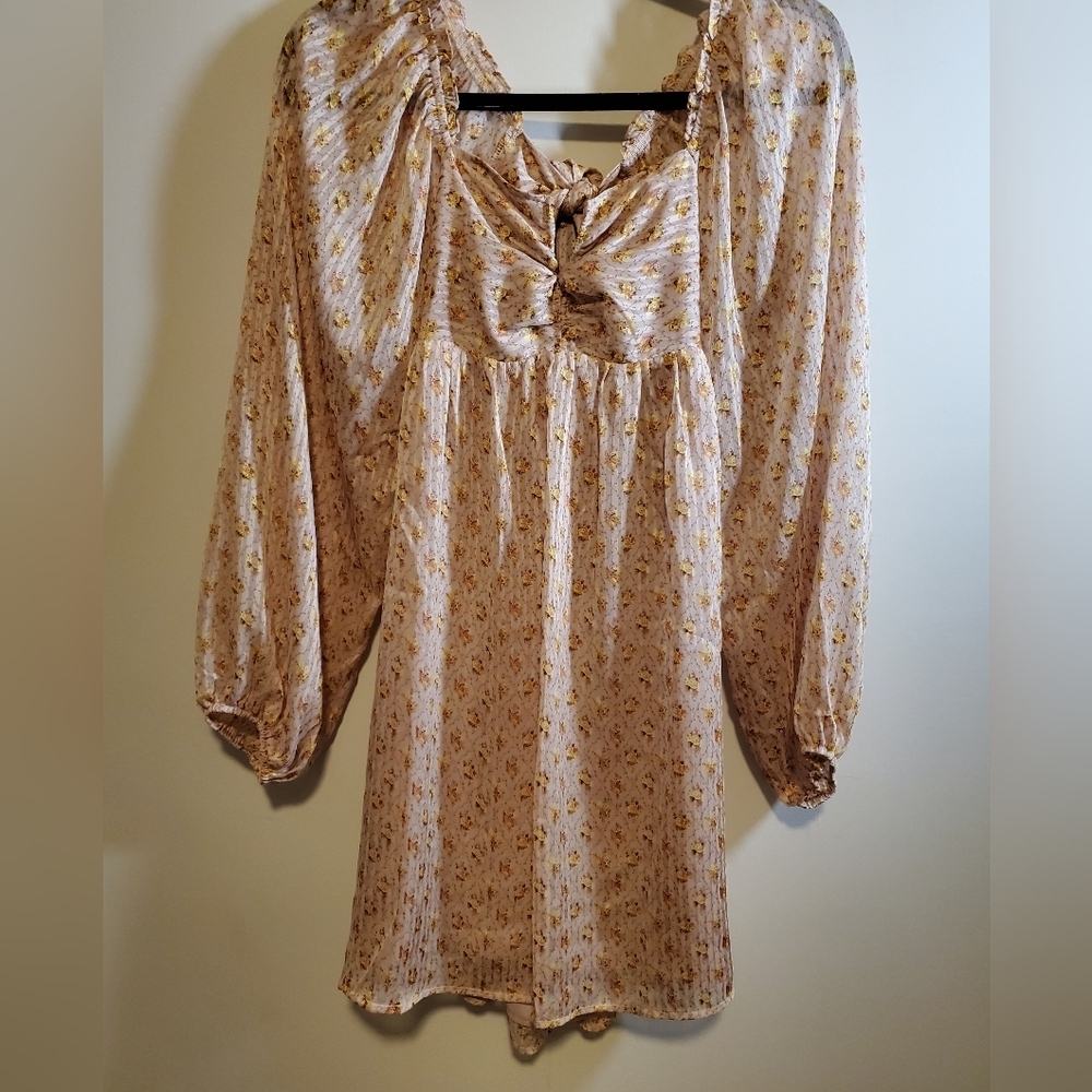 Storia Floral Print Women's Mini Dress With Bishop Sleeves